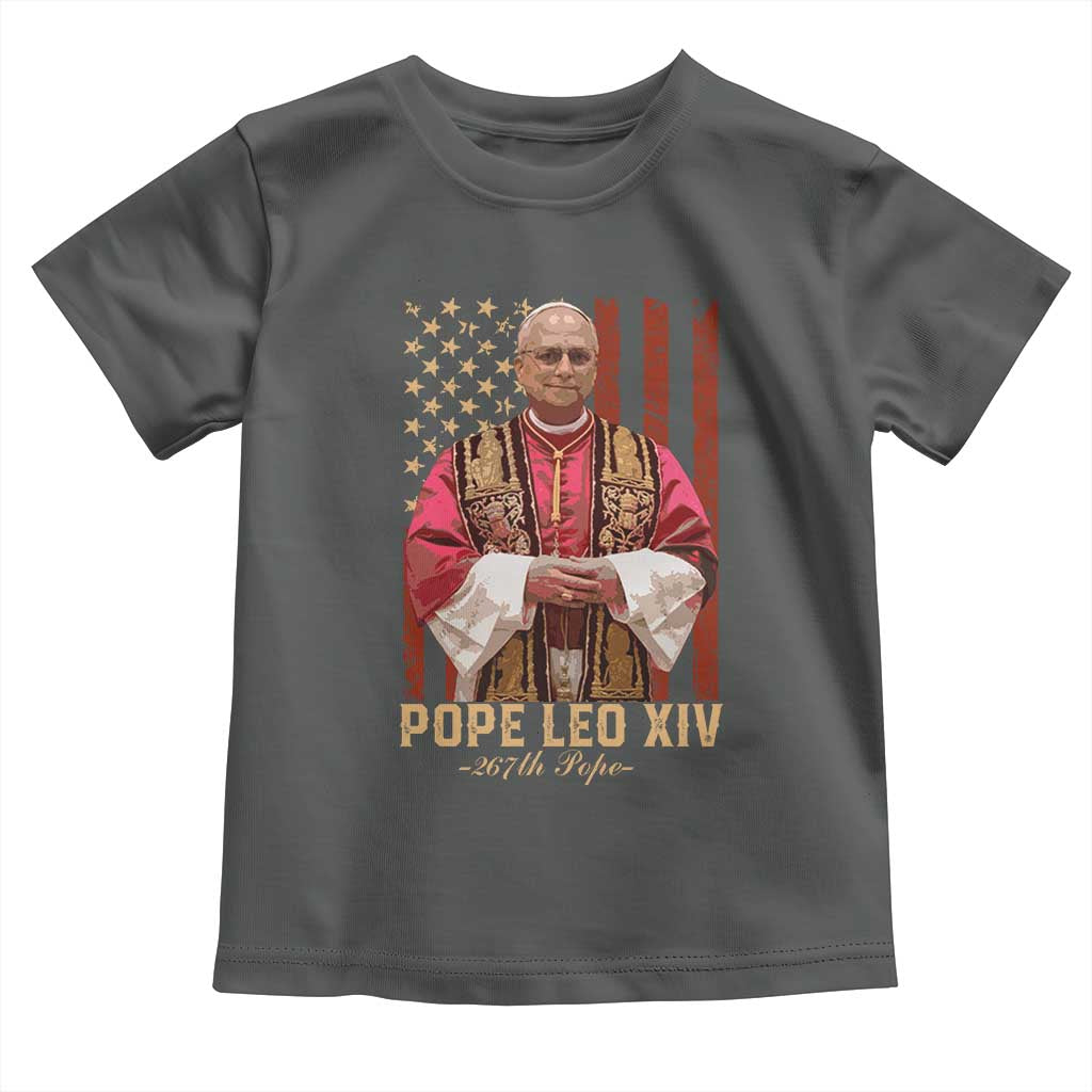 Vintage Pope Leo XIV Toddler T Shirt 267th Pope American Flag TS02 Dark Heather Print Your Wear
