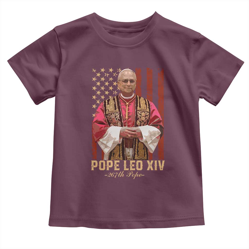 Vintage Pope Leo XIV Toddler T Shirt 267th Pope American Flag TS02 Maroon Print Your Wear