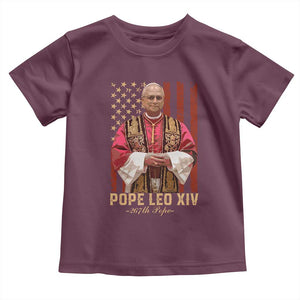 Vintage Pope Leo XIV Toddler T Shirt 267th Pope American Flag TS02 Maroon Print Your Wear