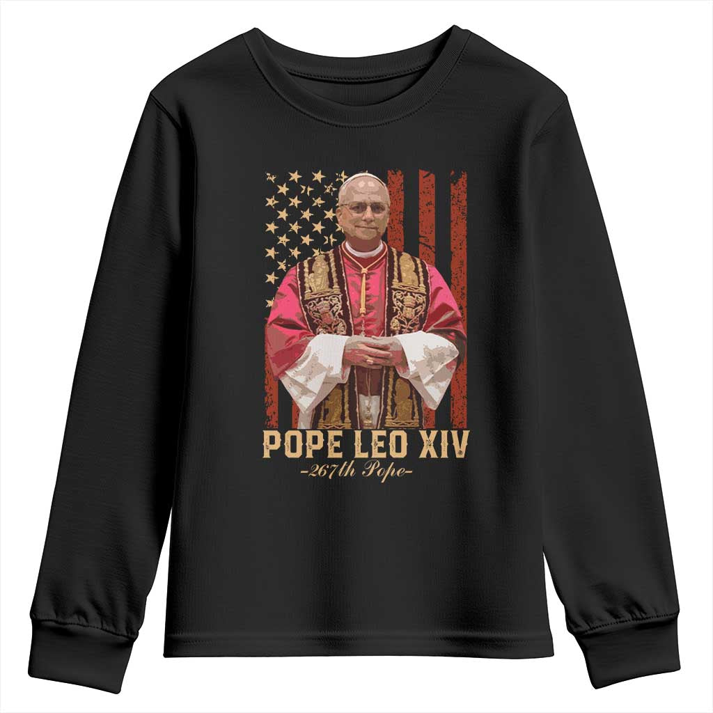 Vintage Pope Leo XIV Youth Sweatshirt 267th Pope American Flag TS02 Black Print Your Wear