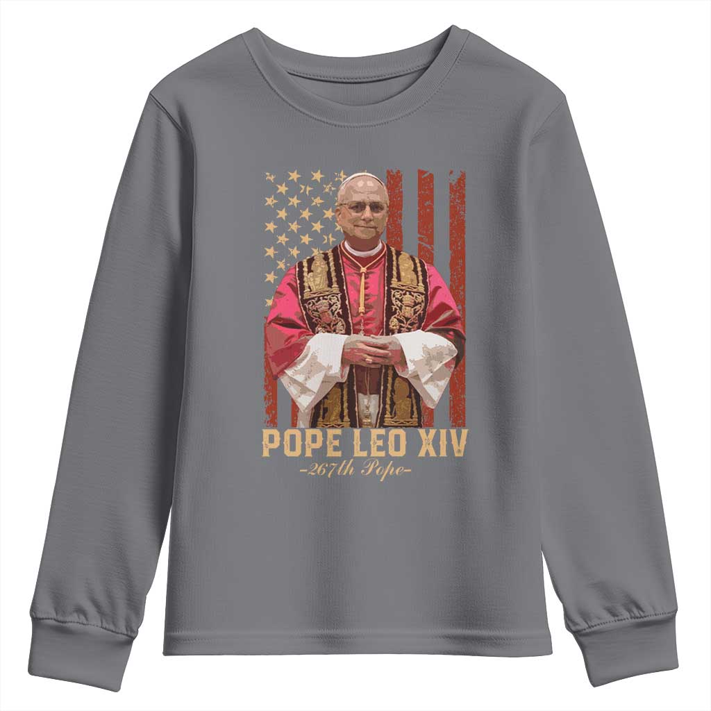 Vintage Pope Leo XIV Youth Sweatshirt 267th Pope American Flag TS02 Charcoal Print Your Wear