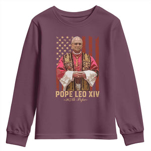 Vintage Pope Leo XIV Youth Sweatshirt 267th Pope American Flag TS02 Maroon Print Your Wear