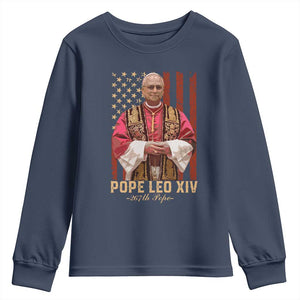 Vintage Pope Leo XIV Youth Sweatshirt 267th Pope American Flag TS02 Navy Print Your Wear