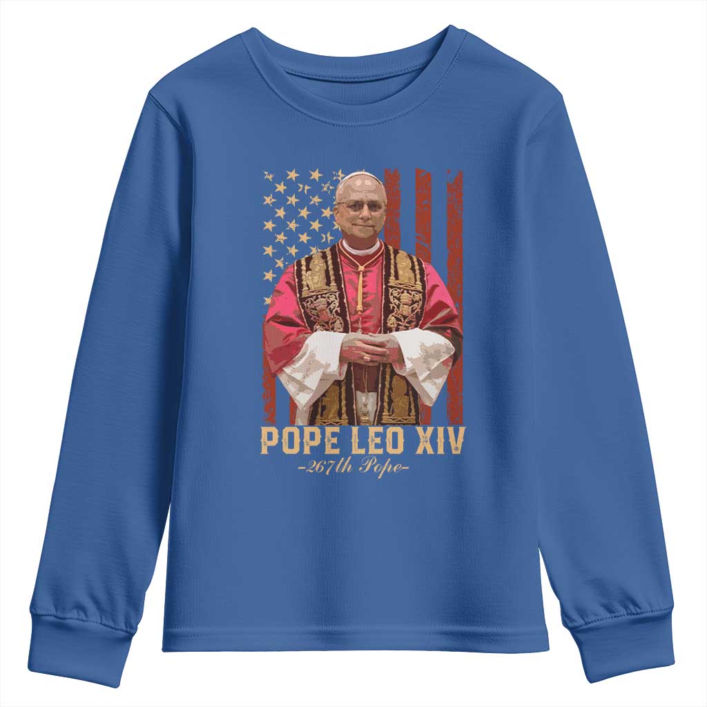 Vintage Pope Leo XIV Youth Sweatshirt 267th Pope American Flag TS02 Royal Blue Print Your Wear