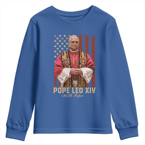 Vintage Pope Leo XIV Youth Sweatshirt 267th Pope American Flag TS02 Royal Blue Print Your Wear