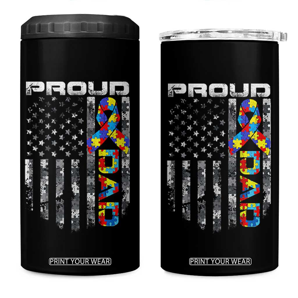 Vintage Proud Autism Dad 4 in 1 Can Cooler Tumbler USA American Flag Father Day TS10 One Size: 16 oz Black Print Your Wear