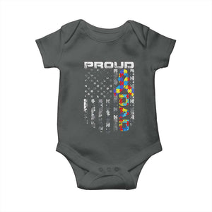 Vintage Proud Autism Dad Baby Onesie USA American Flag Father Day TS10 Dark Heather Print Your Wear