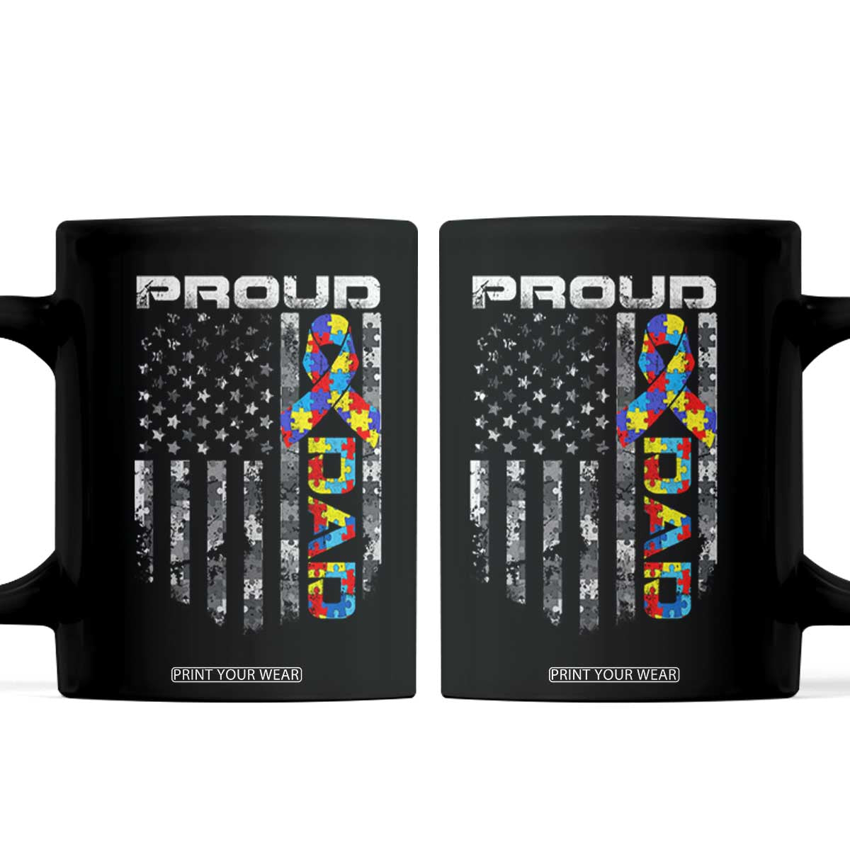 Vintage Proud Autism Dad Coffee Mug USA American Flag Father Day TS10 Black Print Your Wear