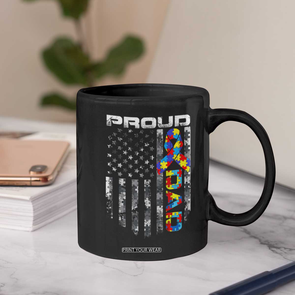 Vintage Proud Autism Dad Coffee Mug USA American Flag Father Day TS10 Print Your Wear