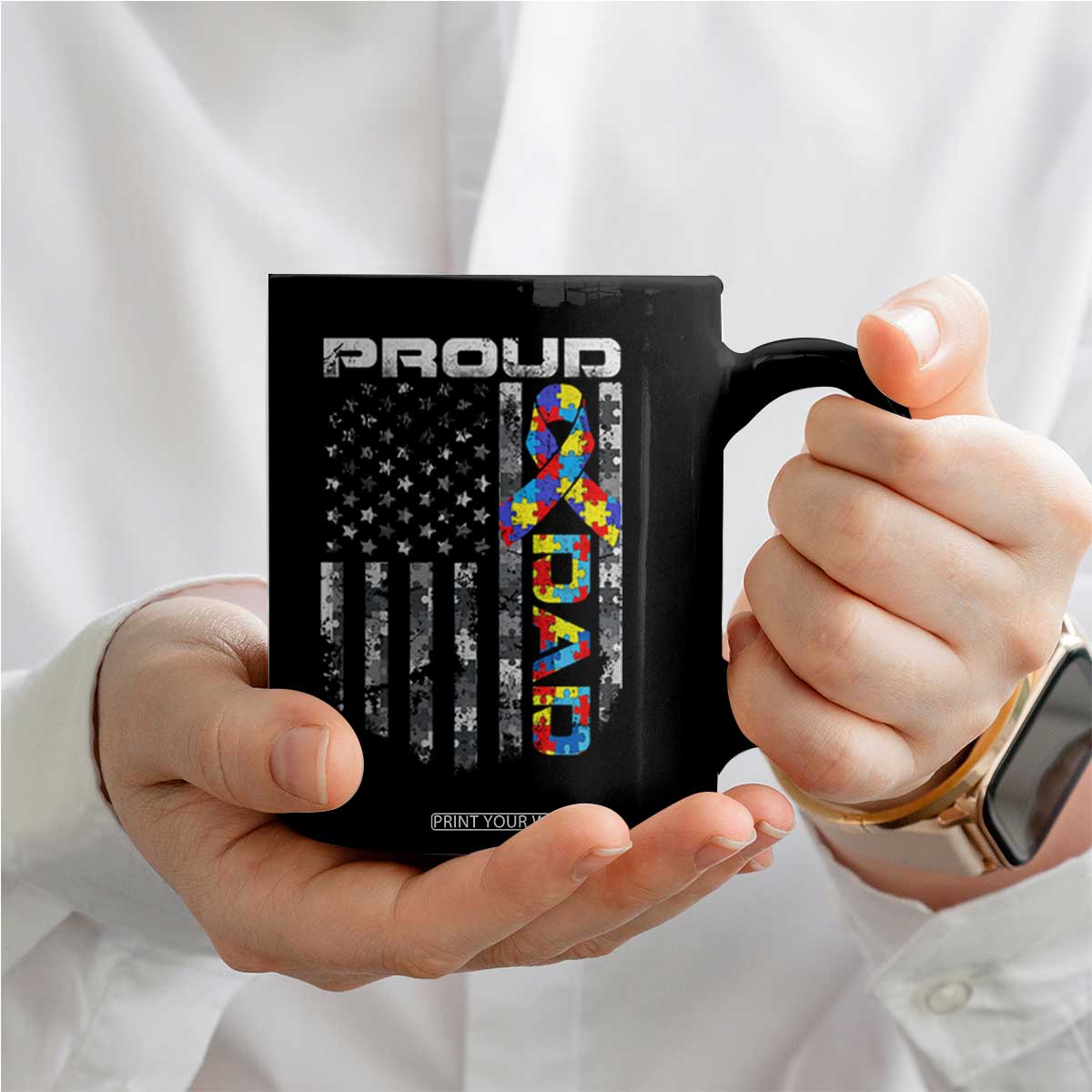 Vintage Proud Autism Dad Coffee Mug USA American Flag Father Day TS10 Print Your Wear