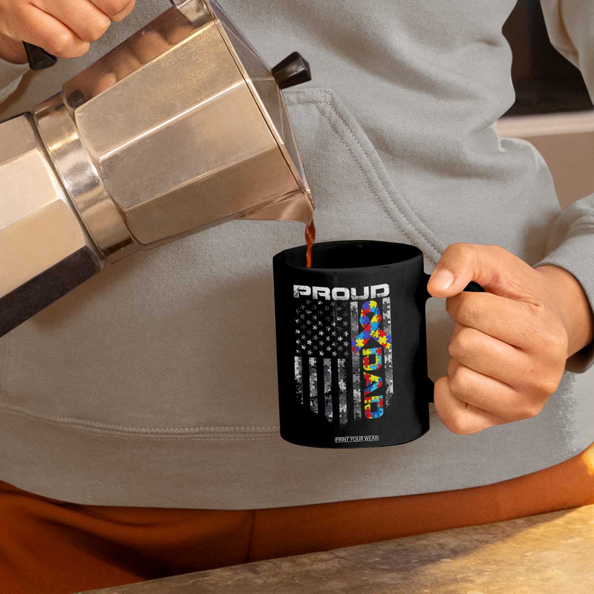 Vintage Proud Autism Dad Coffee Mug USA American Flag Father Day TS10 Print Your Wear