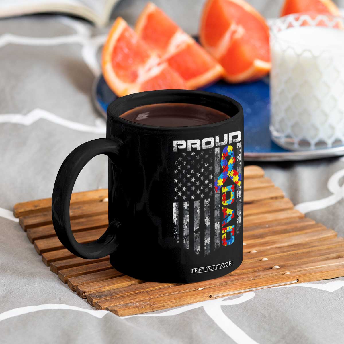 Vintage Proud Autism Dad Coffee Mug USA American Flag Father Day TS10 Print Your Wear