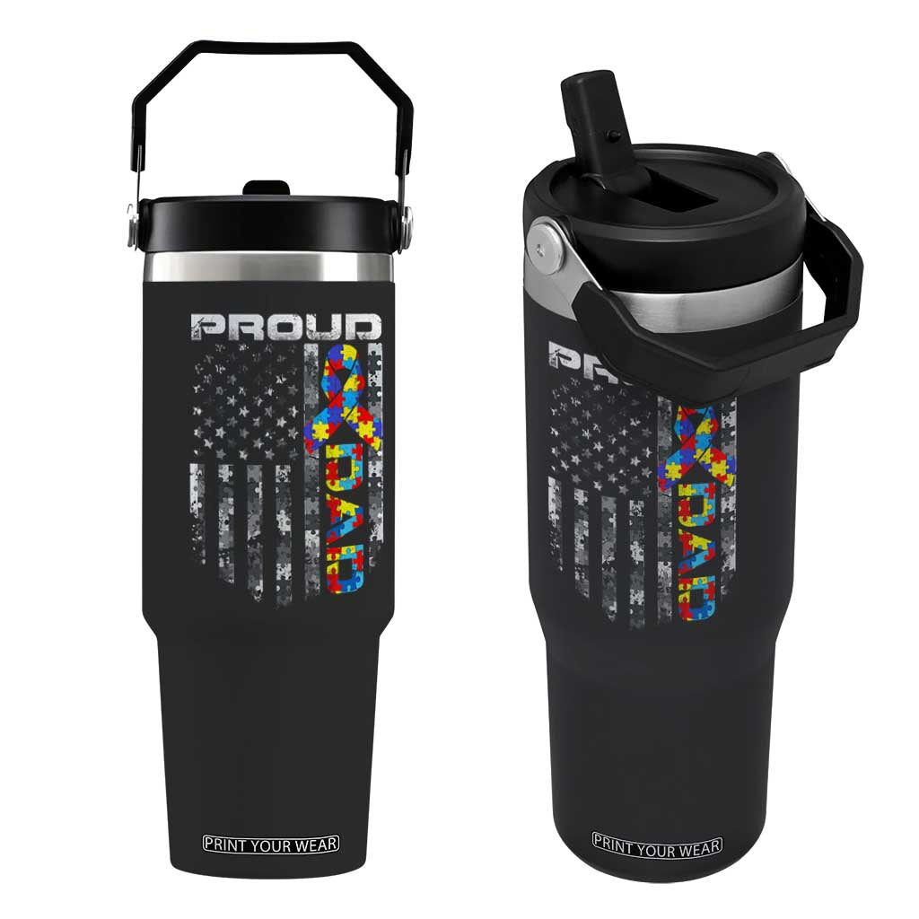 Vintage Proud Autism Dad Flip Straw Tumbler USA American Flag Father Day TS10 One Size: 30 oz Black Print Your Wear