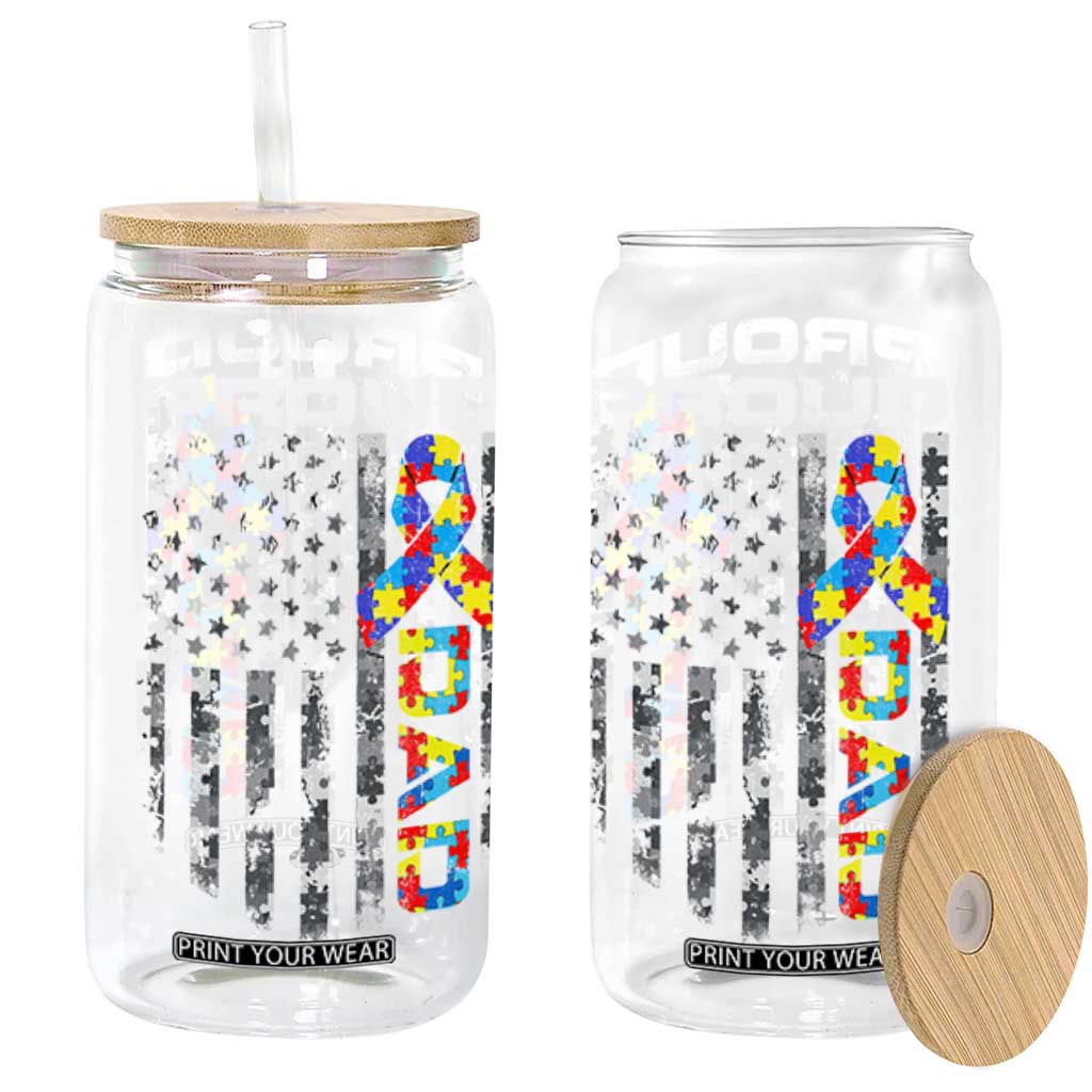 Vintage Proud Autism Dad Glass Can USA American Flag Father Day TS10 Black Print Your Wear