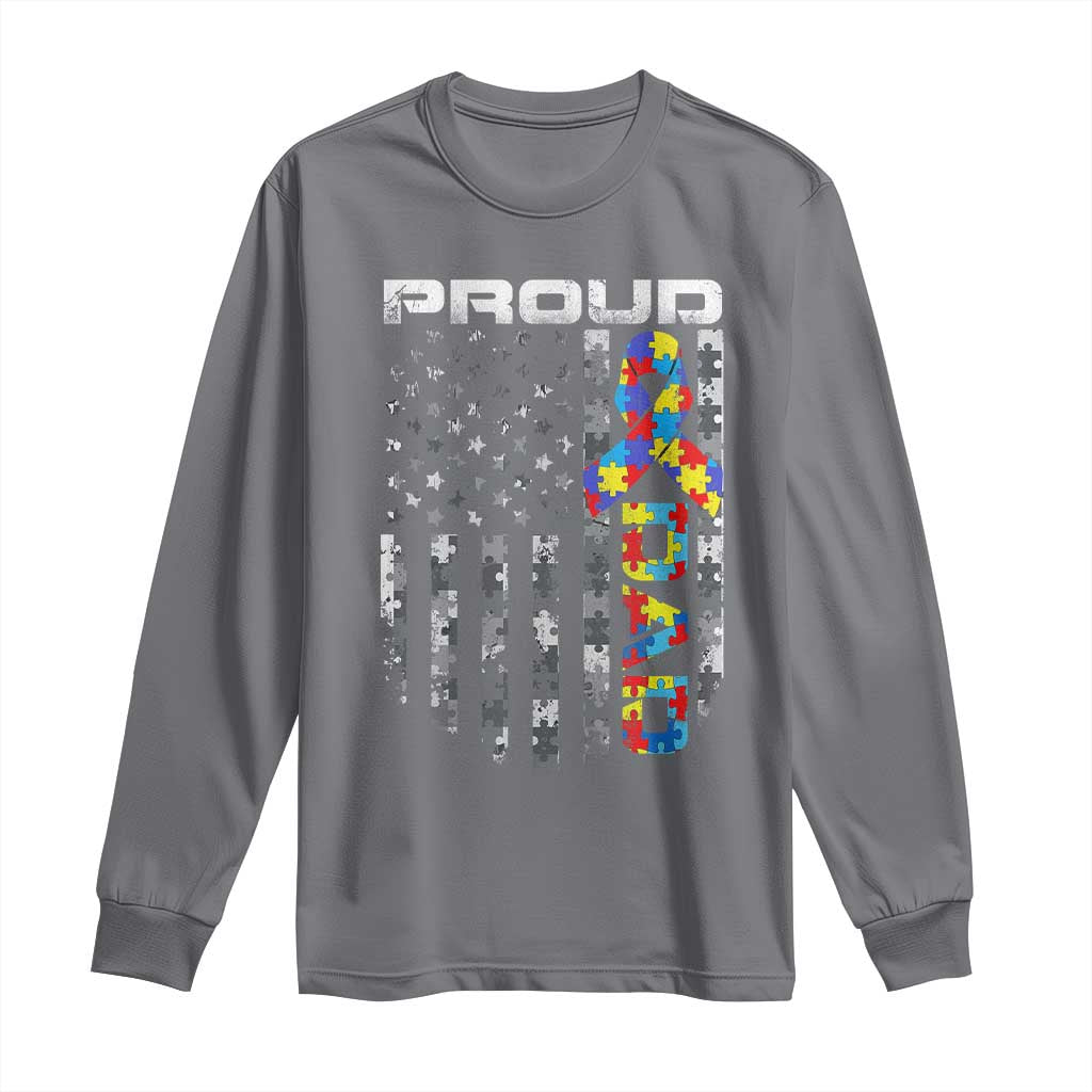 Vintage Proud Autism Dad Long Sleeve Shirt USA American Flag Father Day TS10 Charcoal Print Your Wear