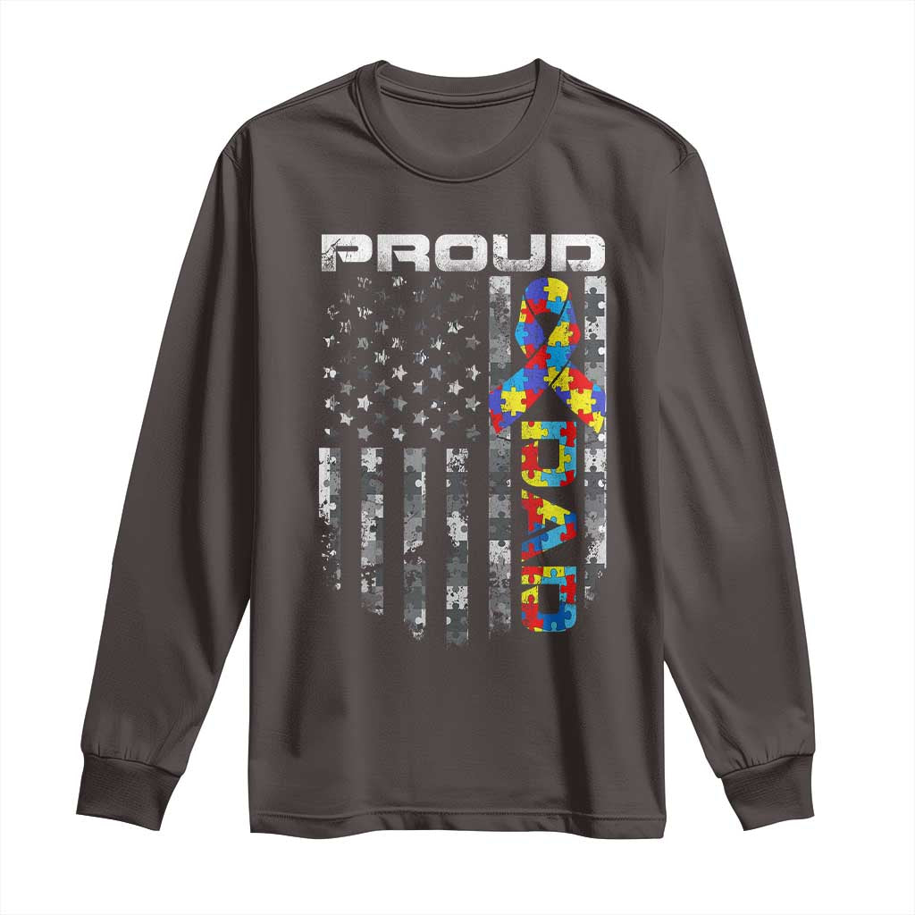 Vintage Proud Autism Dad Long Sleeve Shirt USA American Flag Father Day TS10 Dark Chocolate Print Your Wear