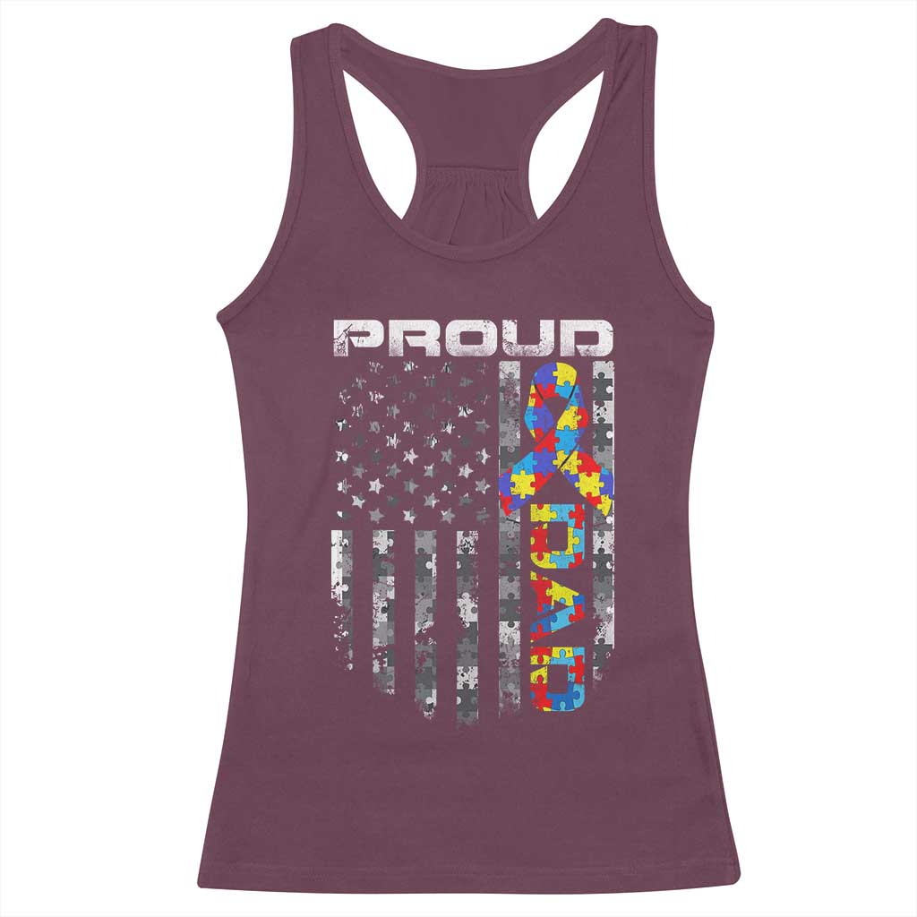 Vintage Proud Autism Dad Racerback Tank Top USA American Flag Father Day TS10 Maroon Print Your Wear