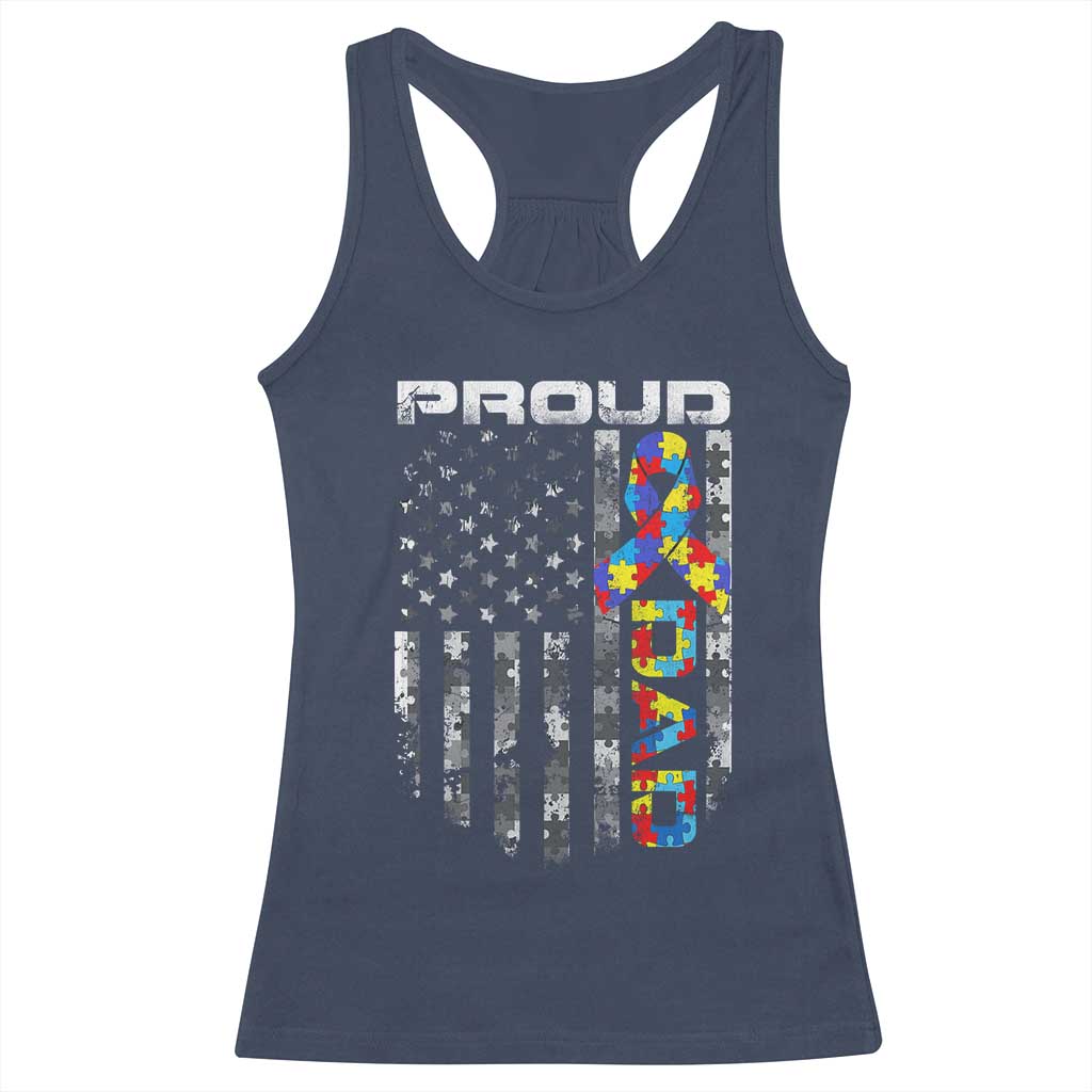 Vintage Proud Autism Dad Racerback Tank Top USA American Flag Father Day TS10 Navy Print Your Wear