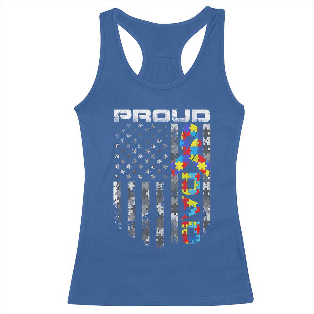 Vintage Proud Autism Dad Racerback Tank Top USA American Flag Father Day TS10 Royal Blue Print Your Wear