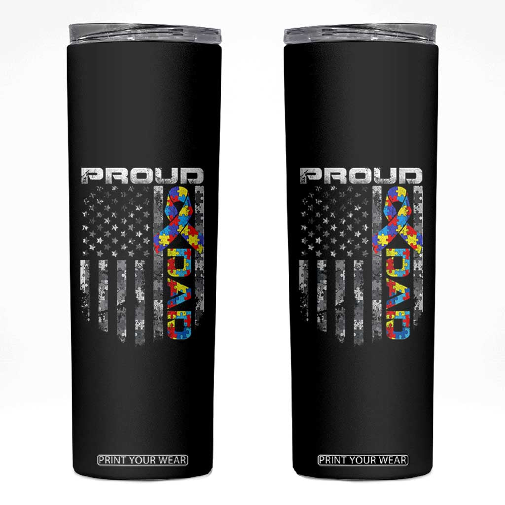 Vintage Proud Autism Dad Skinny Tumbler USA American Flag Father Day TS10 Black Print Your Wear