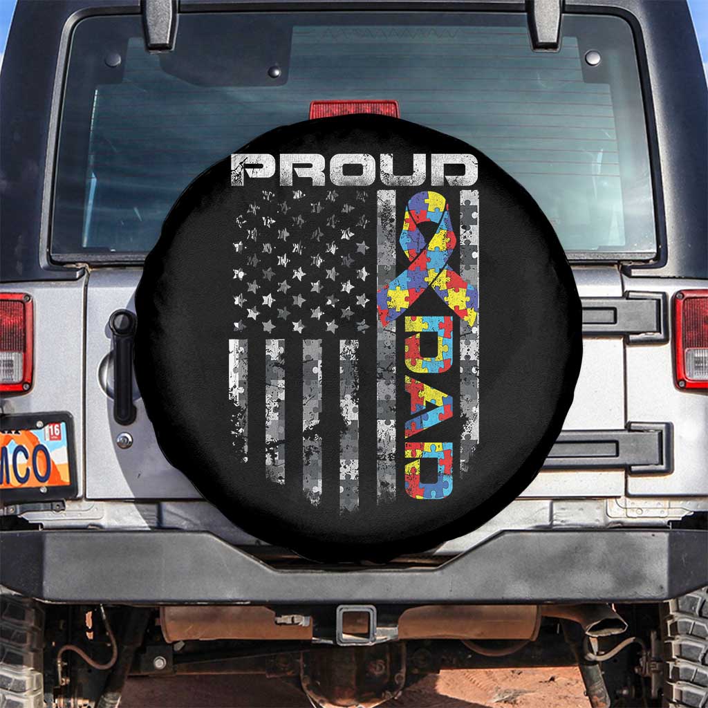 Vintage Proud Autism Dad Spare Tire Cover USA American Flag Father Day TS10 No hole Black Print Your Wear