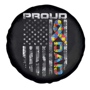 Vintage Proud Autism Dad Spare Tire Cover USA American Flag Father Day TS10 Print Your Wear