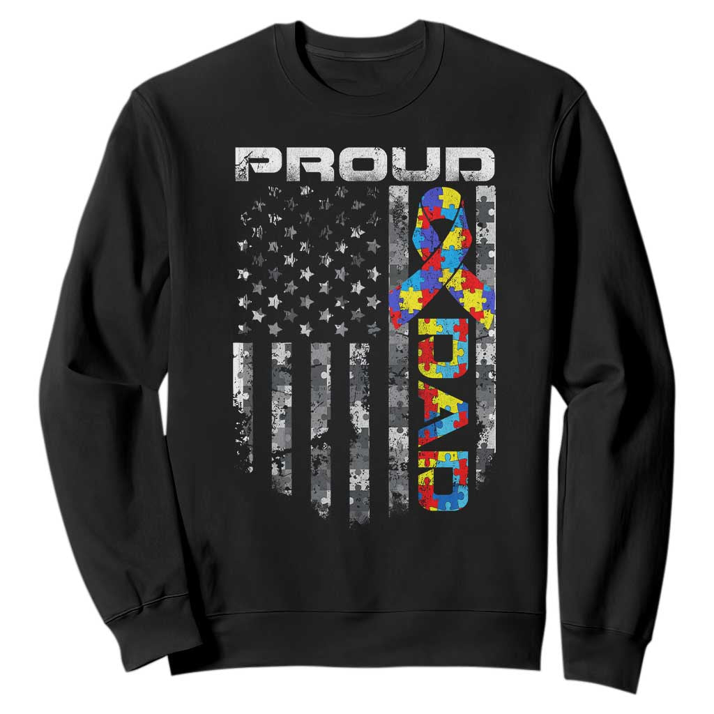 Vintage Proud Autism Dad Sweatshirt USA American Flag Father Day TS10 Black Print Your Wear
