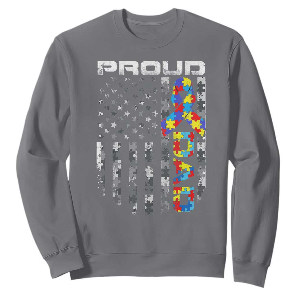Vintage Proud Autism Dad Sweatshirt USA American Flag Father Day TS10 Charcoal Print Your Wear