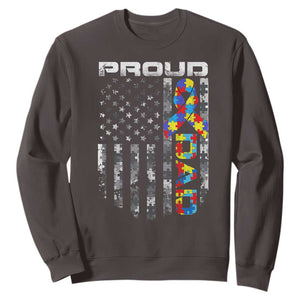 Vintage Proud Autism Dad Sweatshirt USA American Flag Father Day TS10 Dark Chocolate Print Your Wear