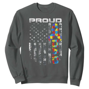 Vintage Proud Autism Dad Sweatshirt USA American Flag Father Day TS10 Dark Heather Print Your Wear