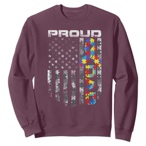 Vintage Proud Autism Dad Sweatshirt USA American Flag Father Day TS10 Maroon Print Your Wear