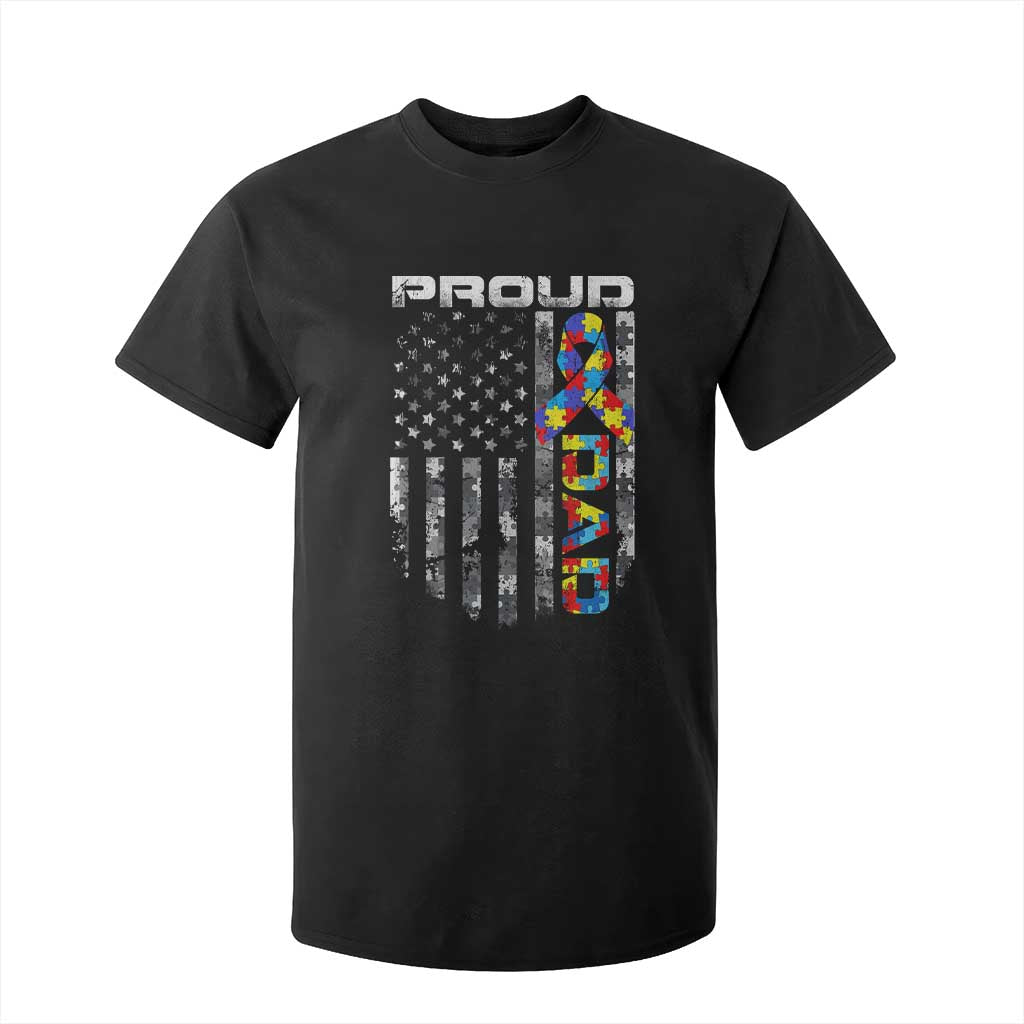 Vintage Proud Autism Dad T Shirt For Kid USA American Flag Father Day TS10 Black Print Your Wear