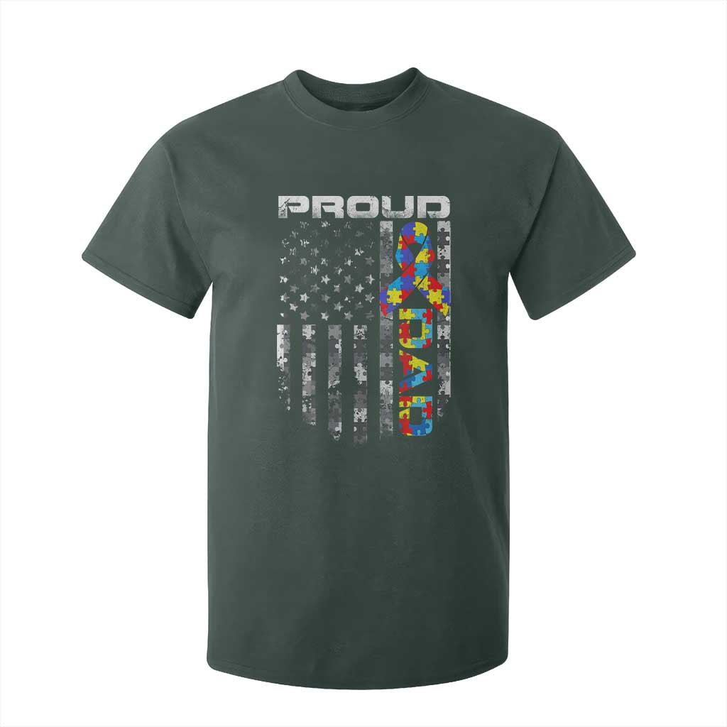 Vintage Proud Autism Dad T Shirt For Kid USA American Flag Father Day TS10 Dark Forest Green Print Your Wear