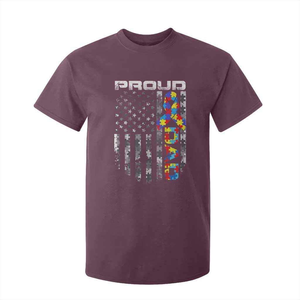 Vintage Proud Autism Dad T Shirt For Kid USA American Flag Father Day TS10 Maroon Print Your Wear
