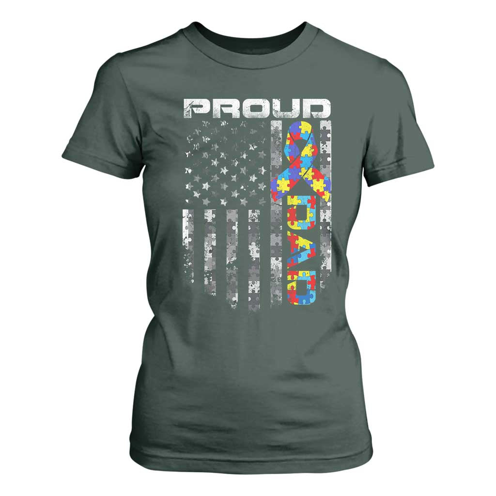 Vintage Proud Autism Dad T Shirt For Women USA American Flag Father Day TS10 Dark Forest Green Print Your Wear