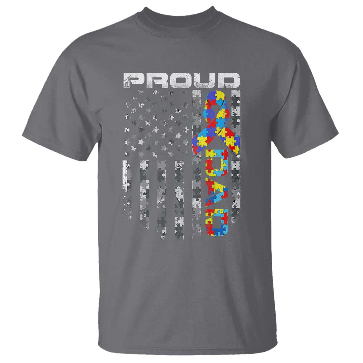 Vintage Proud Autism Dad T Shirt USA American Flag Father Day TS10 Charcoal Print Your Wear