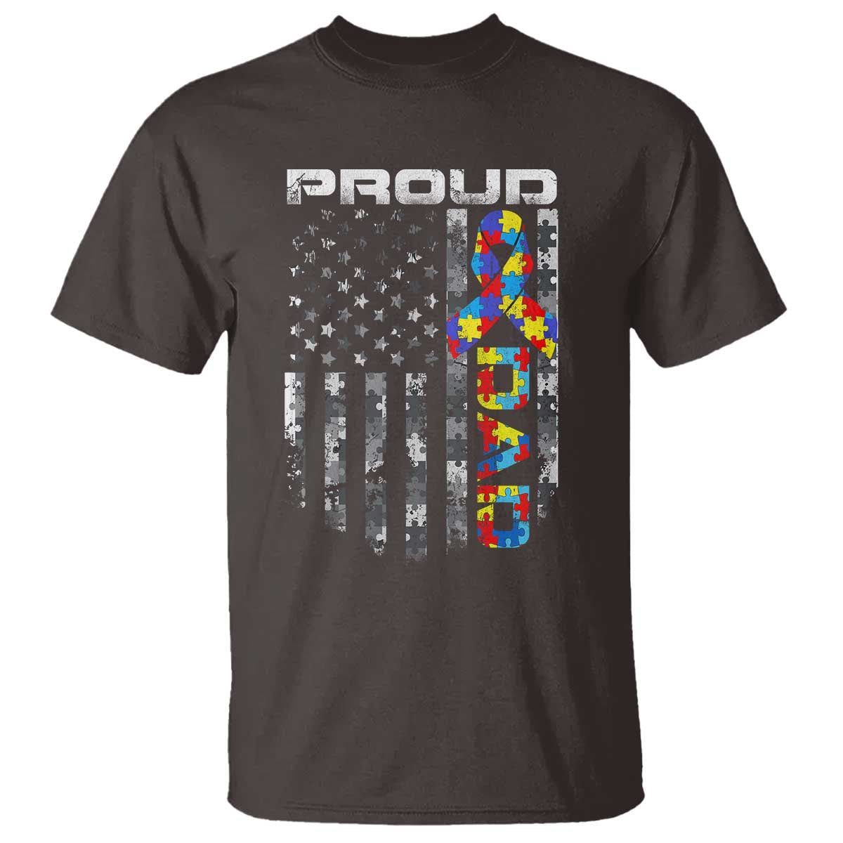 Vintage Proud Autism Dad T Shirt USA American Flag Father Day TS10 Dark Chocolate Print Your Wear