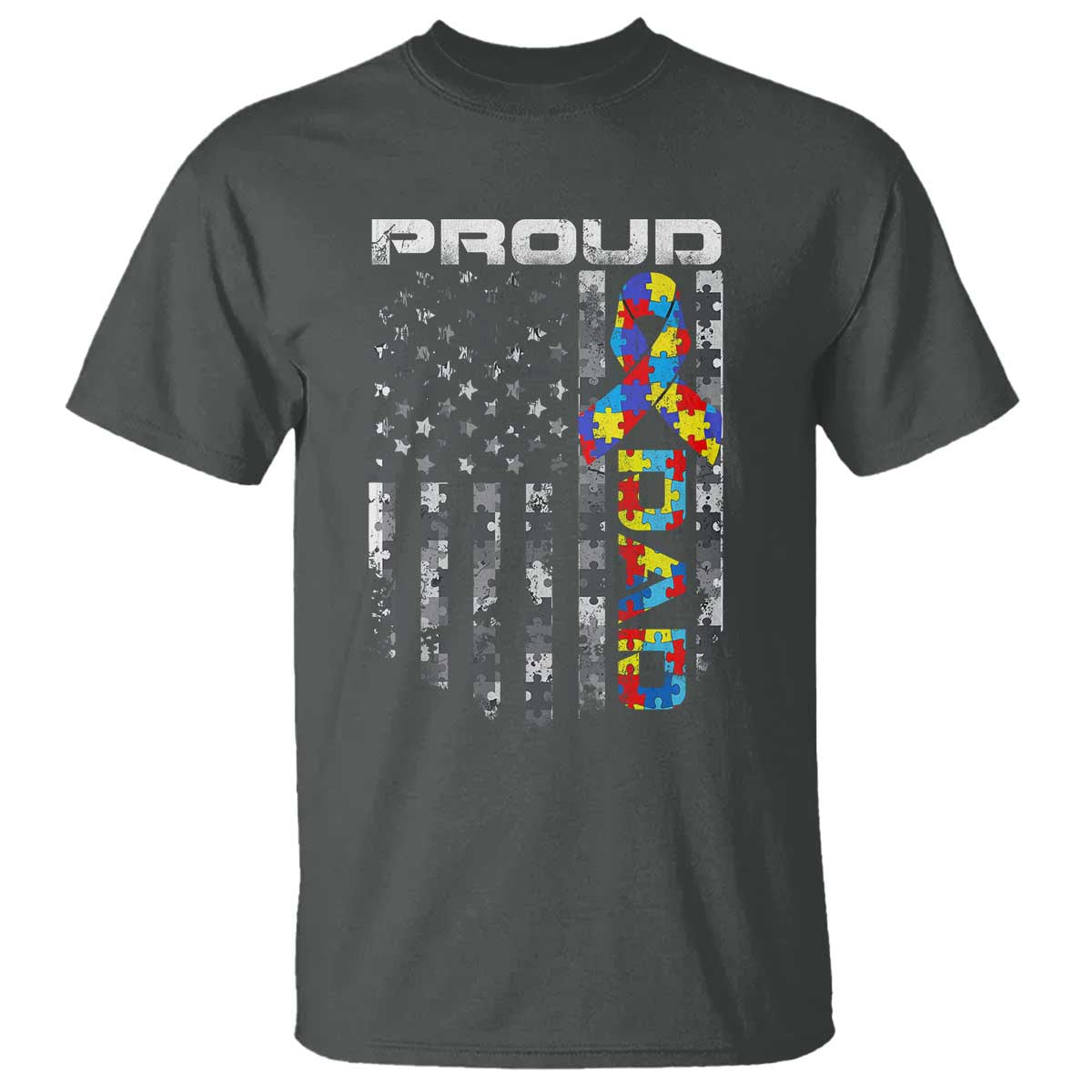 Vintage Proud Autism Dad T Shirt USA American Flag Father Day TS10 Dark Heather Print Your Wear
