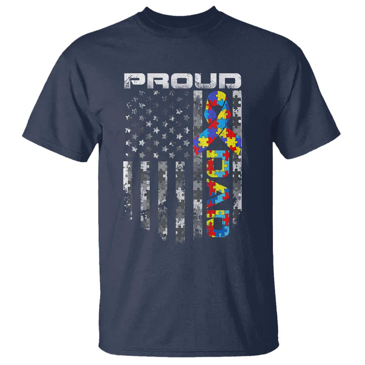 Vintage Proud Autism Dad T Shirt USA American Flag Father Day TS10 Navy Print Your Wear