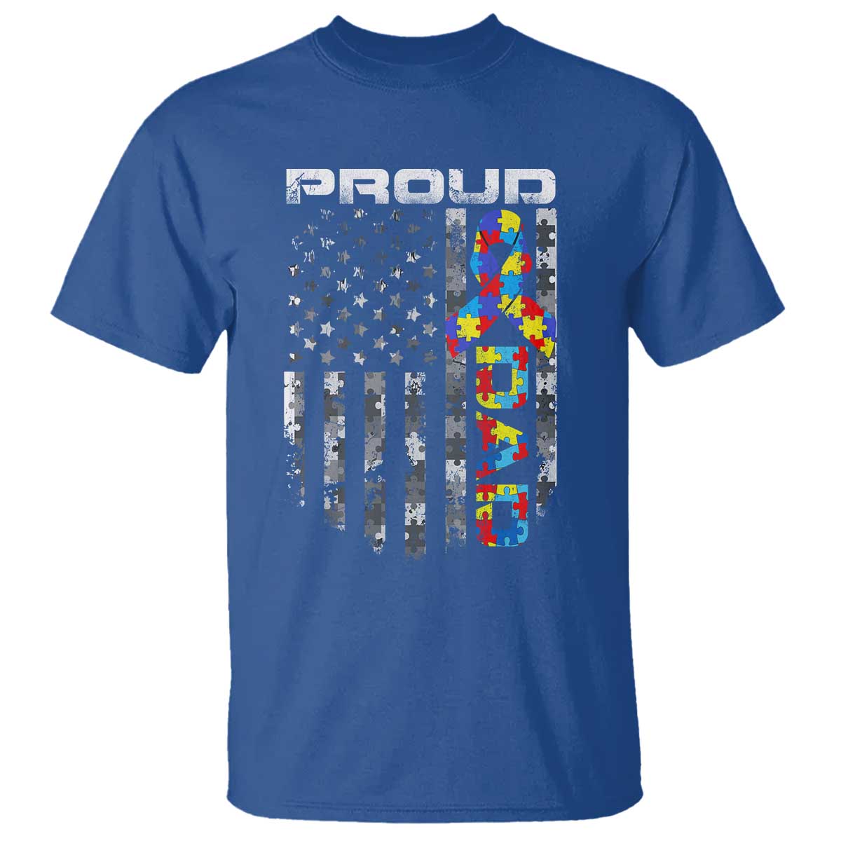 Vintage Proud Autism Dad T Shirt USA American Flag Father Day TS10 Royal Blue Print Your Wear