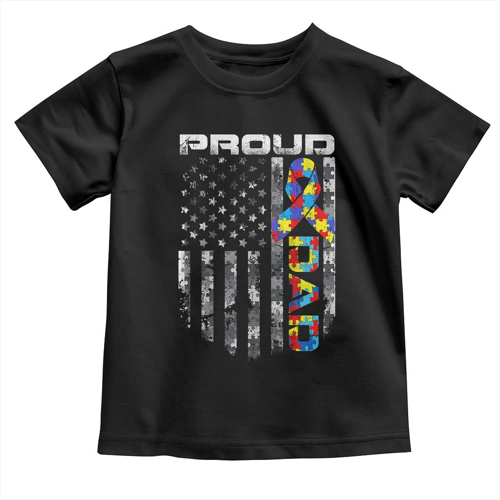 Vintage Proud Autism Dad Toddler T Shirt USA American Flag Father Day TS10 Black Print Your Wear
