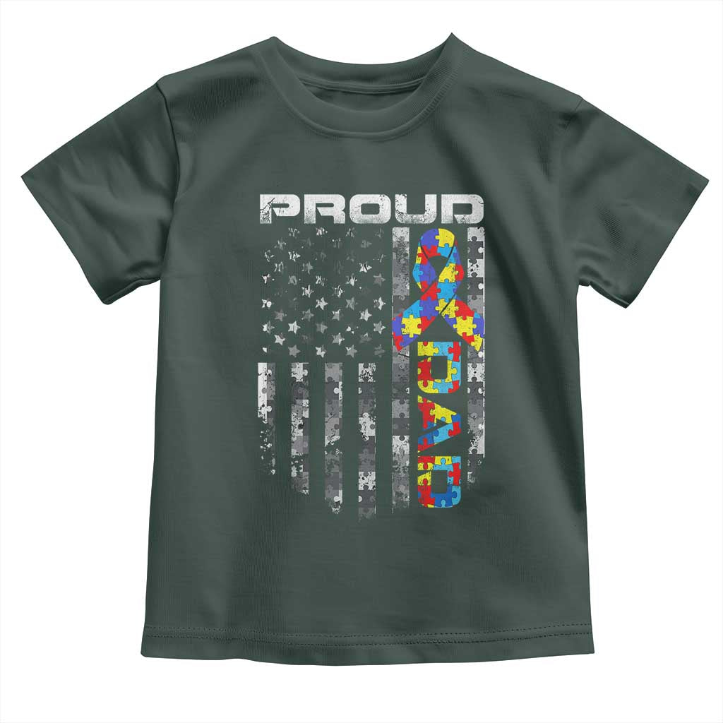 Vintage Proud Autism Dad Toddler T Shirt USA American Flag Father Day TS10 Dark Forest Green Print Your Wear