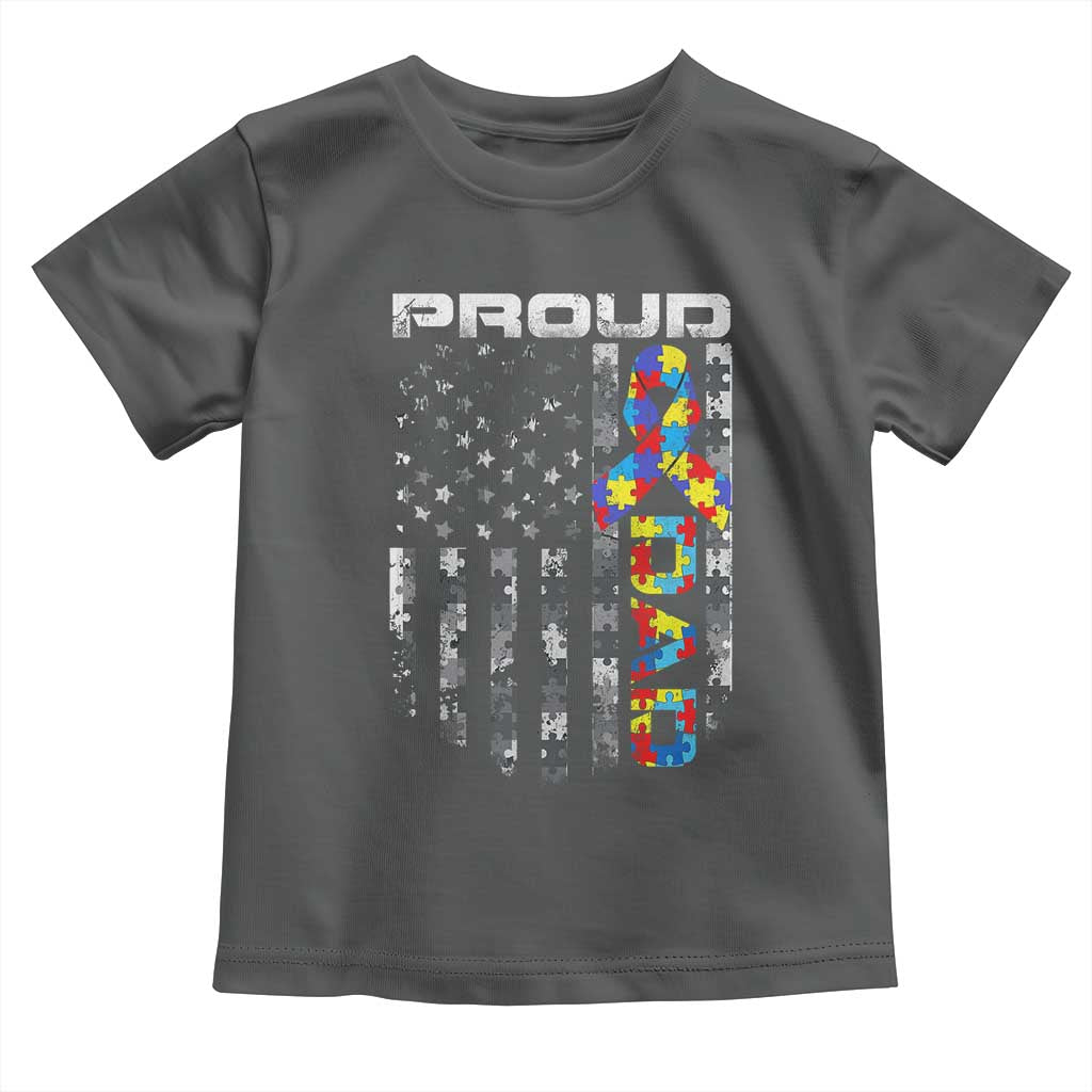 Vintage Proud Autism Dad Toddler T Shirt USA American Flag Father Day TS10 Dark Heather Print Your Wear