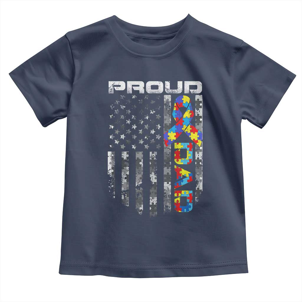 Vintage Proud Autism Dad Toddler T Shirt USA American Flag Father Day TS10 Navy Print Your Wear