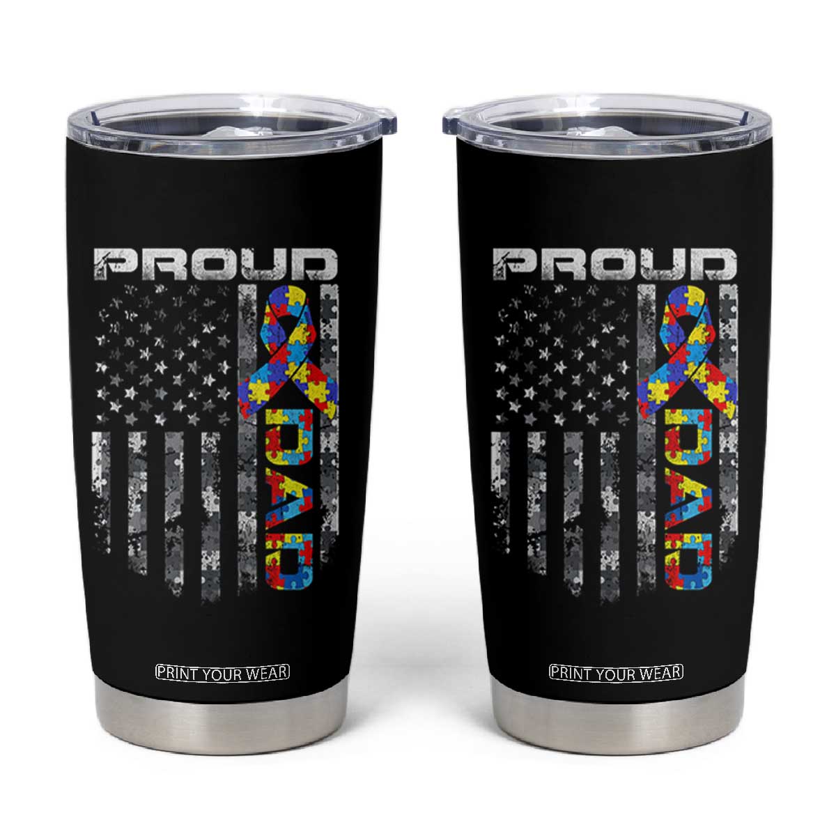 Vintage Proud Autism Dad Tumbler Cup USA American Flag Father Day TS10 Black Print Your Wear