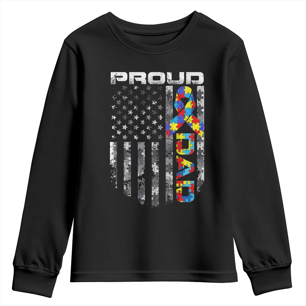 Vintage Proud Autism Dad Youth Sweatshirt USA American Flag Father Day TS10 Black Print Your Wear