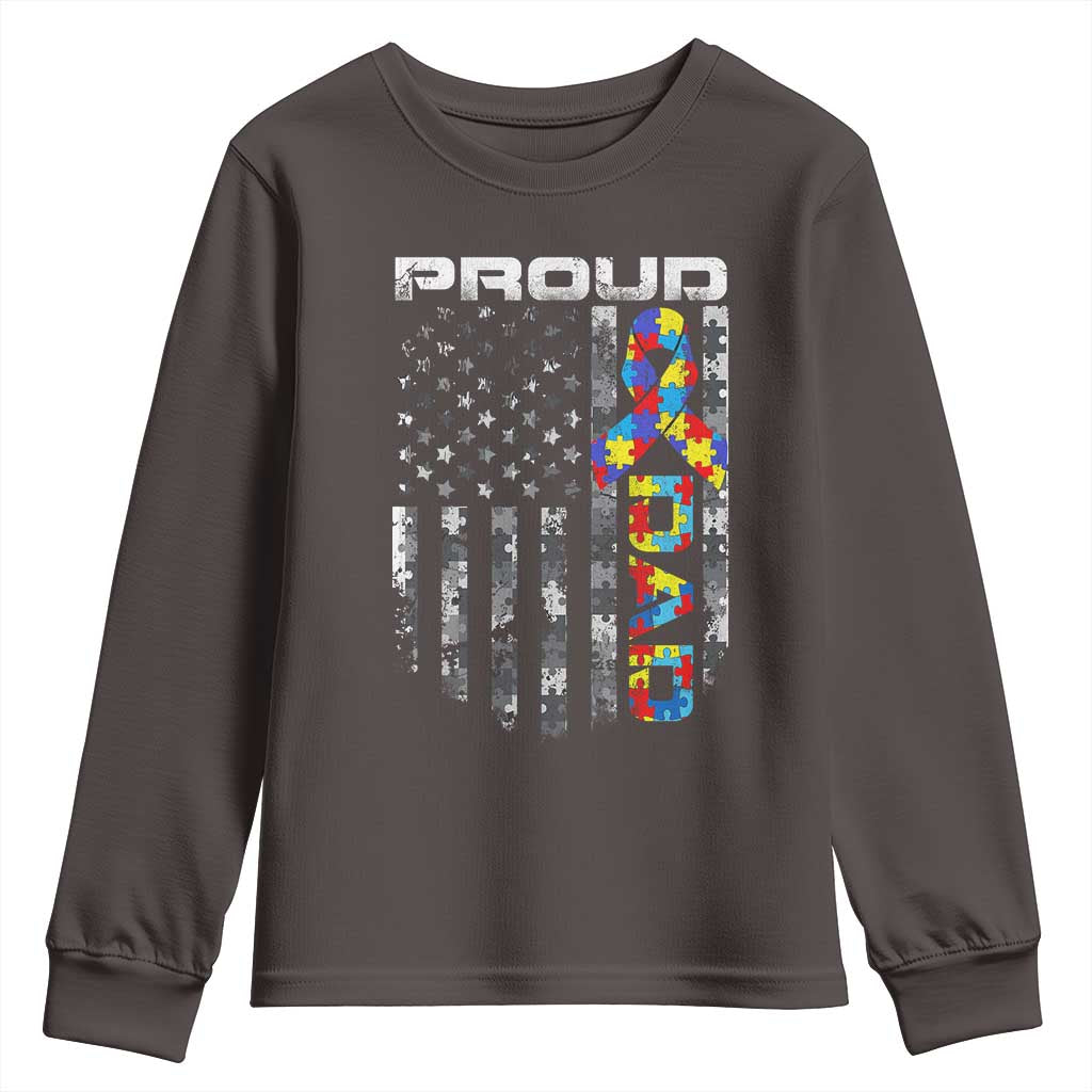 Vintage Proud Autism Dad Youth Sweatshirt USA American Flag Father Day TS10 Dark Chocolate Print Your Wear