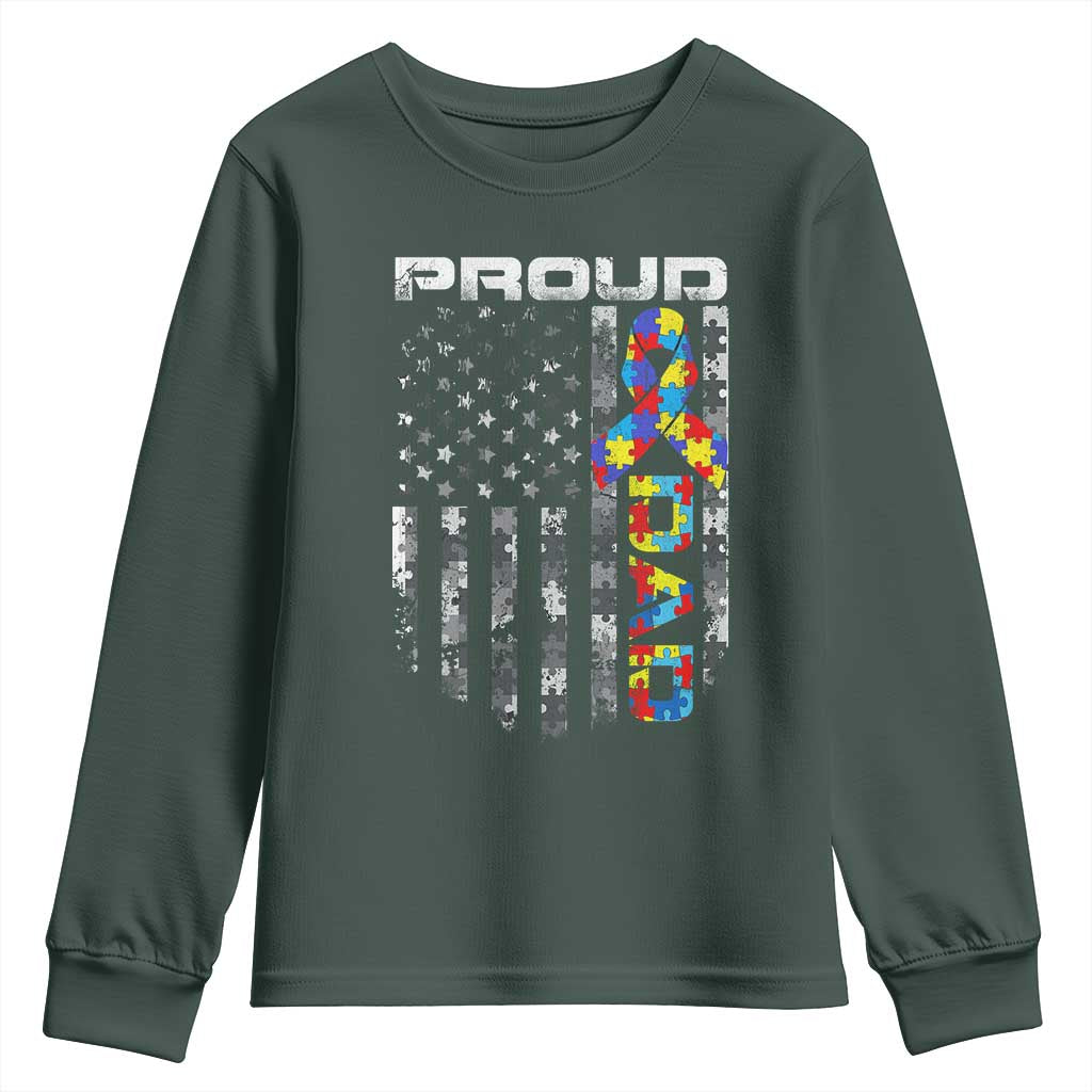 Vintage Proud Autism Dad Youth Sweatshirt USA American Flag Father Day TS10 Dark Forest Green Print Your Wear