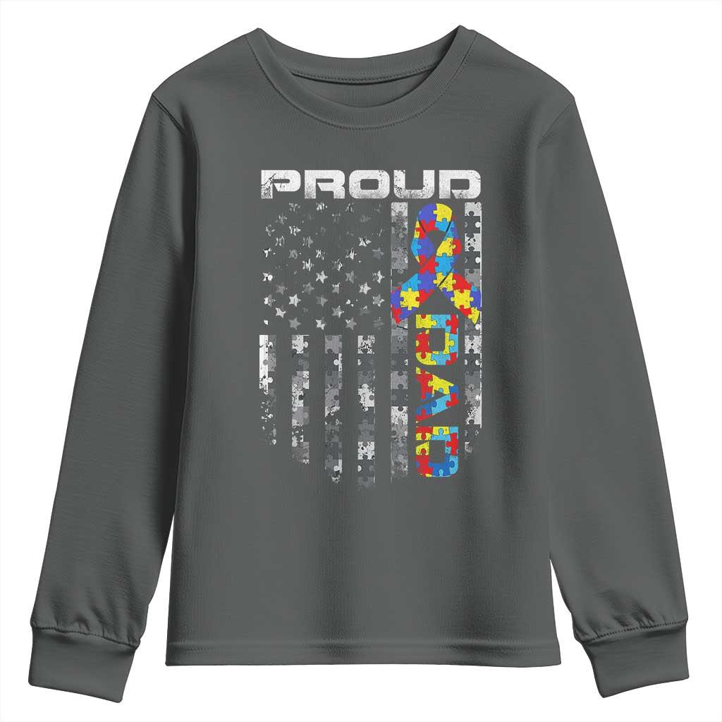 Vintage Proud Autism Dad Youth Sweatshirt USA American Flag Father Day TS10 Dark Heather Print Your Wear