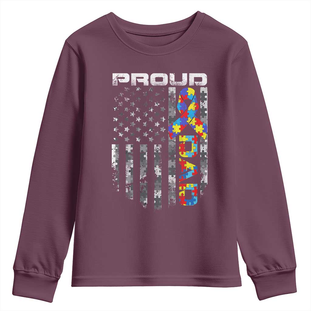 Vintage Proud Autism Dad Youth Sweatshirt USA American Flag Father Day TS10 Maroon Print Your Wear